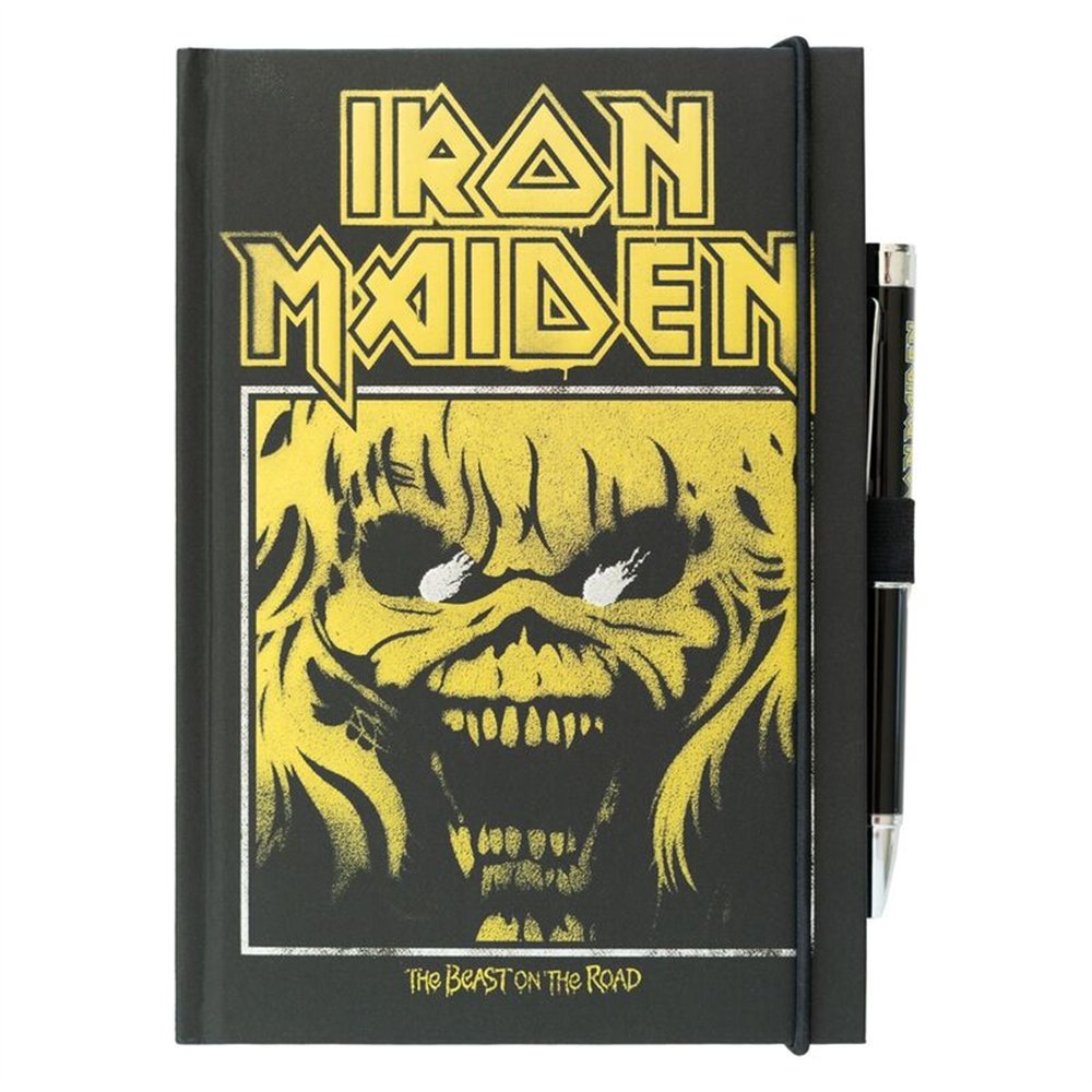 cuaderno a5 premium + boligrafo proyector iron maiden
