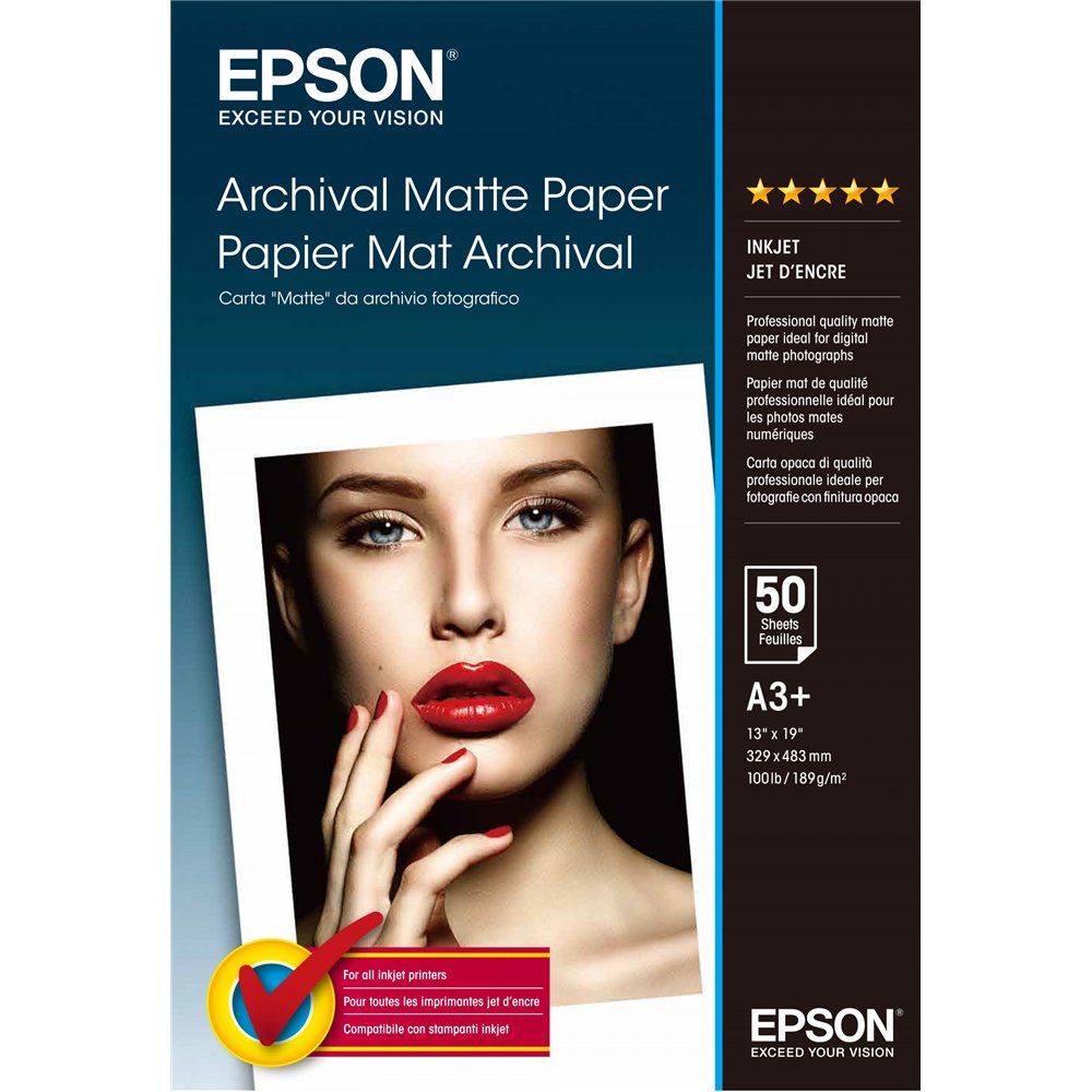 papel epson archival matte paper, din a3+, 189 g/m², 50 hojas c13s041340