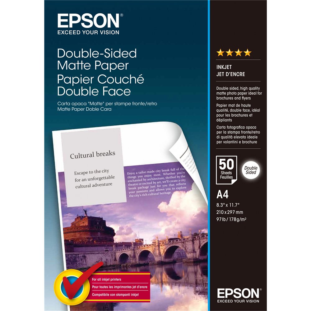 papel epson double-sided matte paper - a4 - 50 hojas c13s041569