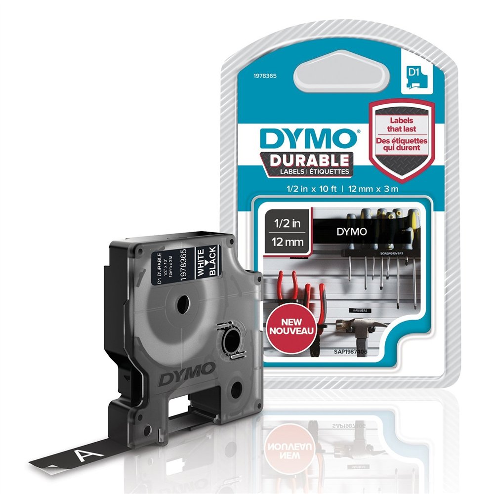 dymo cinta blanco sobre negro etiquetas durable d1 12mm x 3m negro