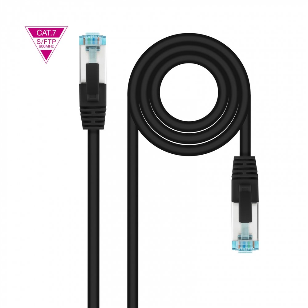 nanocable cable de red cat.7 600mhz lszh sftp pimf awg26, negro, 25 cm