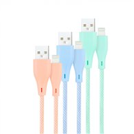 nanocable 3 cables lightning a usb 2.0, lightning/m-usb a/m, mallados, rosa, azul y verde, 1 m
