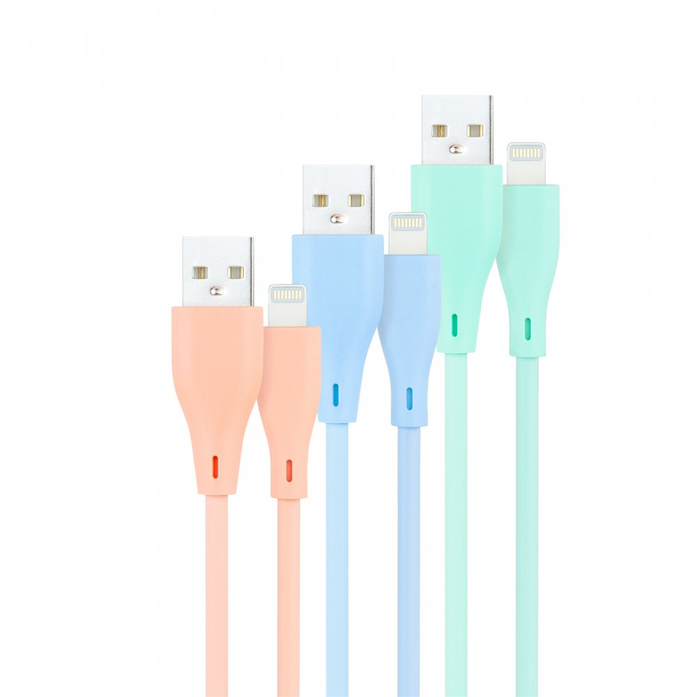nanocable 3 cables lightning a usb 2.0, lightning/m-usb a/m, rosa, azul y verde, 1 m