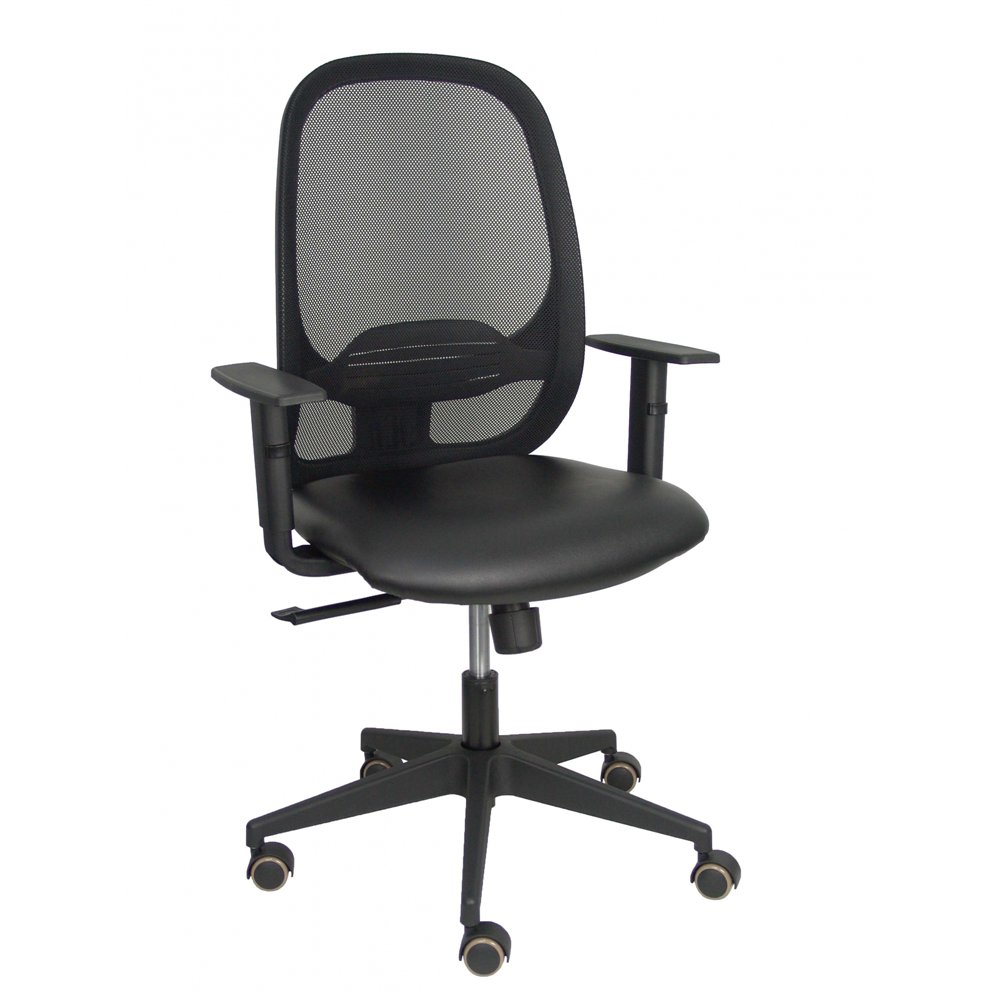 piqueras y crespo silla cilanco negra malla negra asiento similpiel negro brazo regulable.