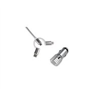 subblim cargador coche dual 2xusb 2.4a + cable 3 in 1 plata