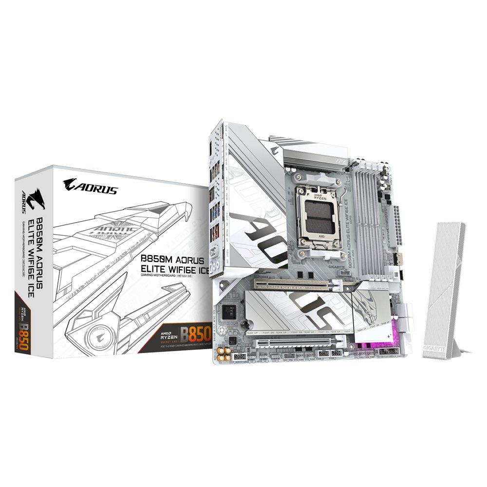 gigabyte b850m aorus elite wifi6e ice placa base - procesadores amd ryzen serie 9000, 12+2+1 fases vrm digitales, hasta 8200mhz 