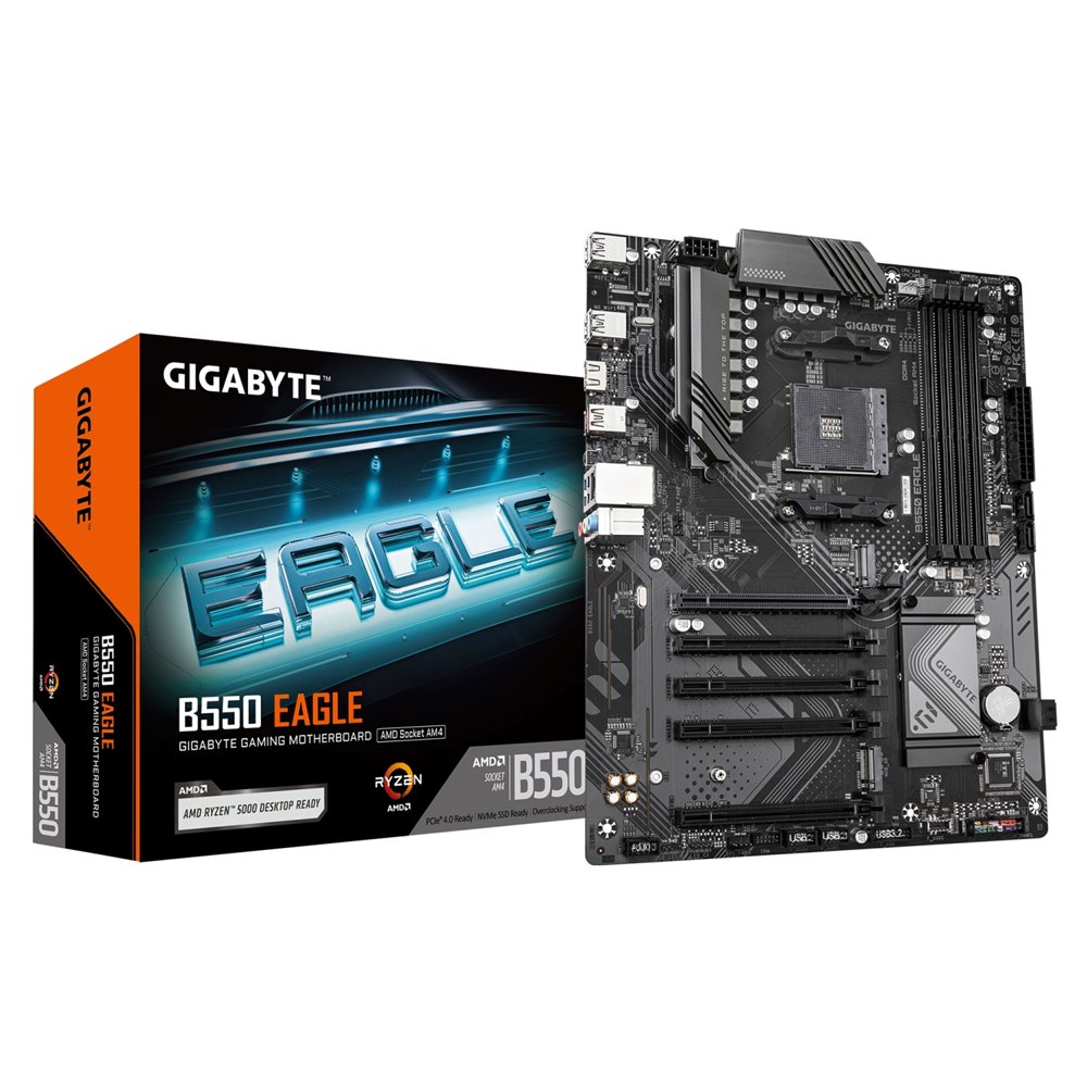 gigabyte b550 eagle placa base - procesadores amd ryzen serie 5000 g, vrm de 10+3+1 fases, hasta 3200 mhz ddr4, 1xpcie 4.0 + 1xp