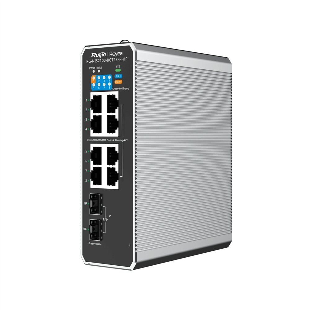 ruijie networks rg-nis2100 gestionado l2 gigabit ethernet (10/100/1000) energía sobre ethernet (poe) negro, acero inoxidable