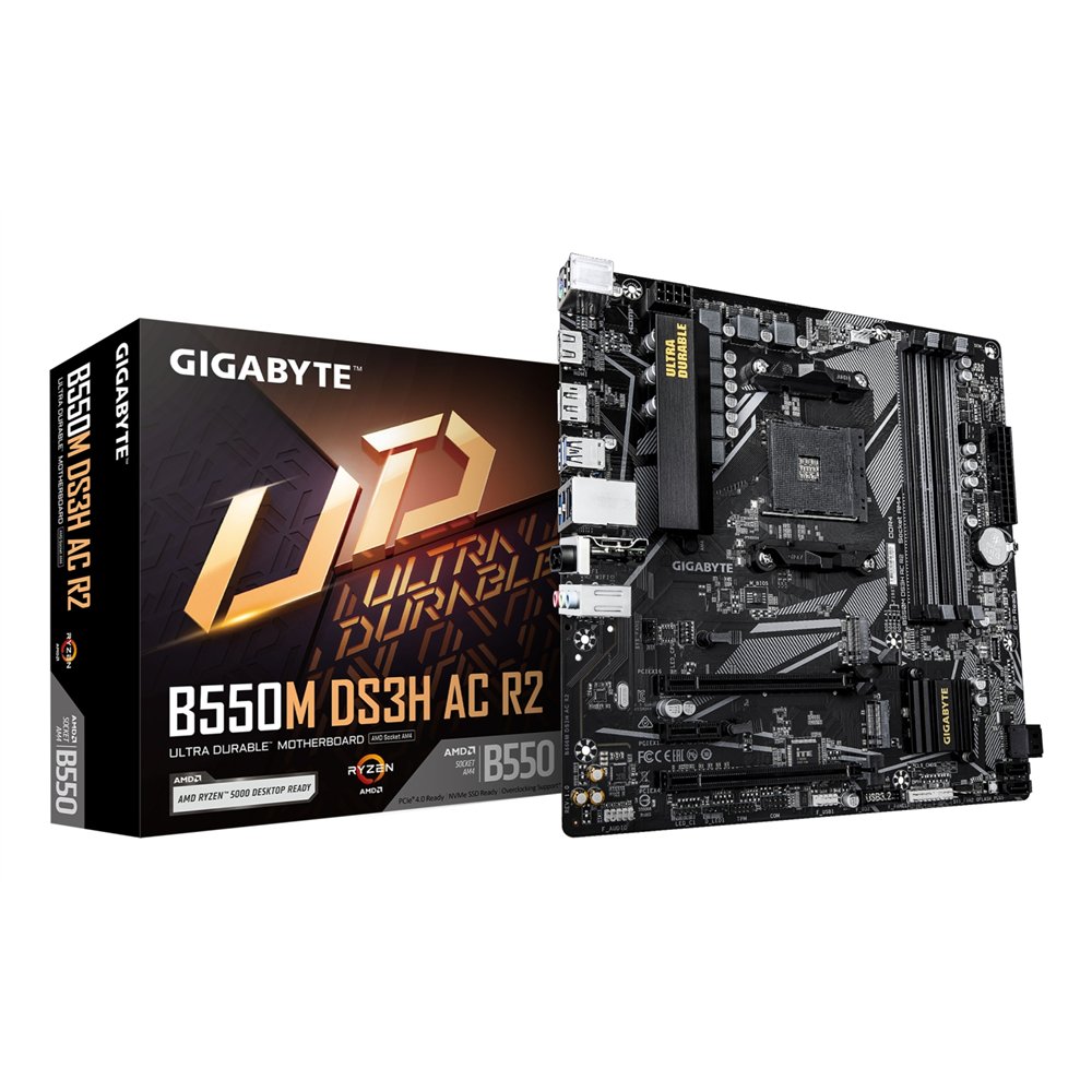gigabyte b550m ds3h ac r2 placa base - procesadores amd ryzen 5000, vrm de 5+3 fases, hasta 4733 mhz ddr4 (o.c.), 1x m.2 pcie 4.