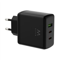 ewent cargador rápido gan de 65w con 3 puertos (2 usb-c pd y 1 usb-a qc), diseño compacto