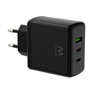 ewent cargador rápido gan de 65w con 3 puertos (2 usb-c pd y 1 usb-a qc), diseño compacto