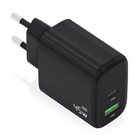 aisens cargador gan 45w, 1xusb-c pd3.0 qc4.0, 1xusb-a qc3.0, negro