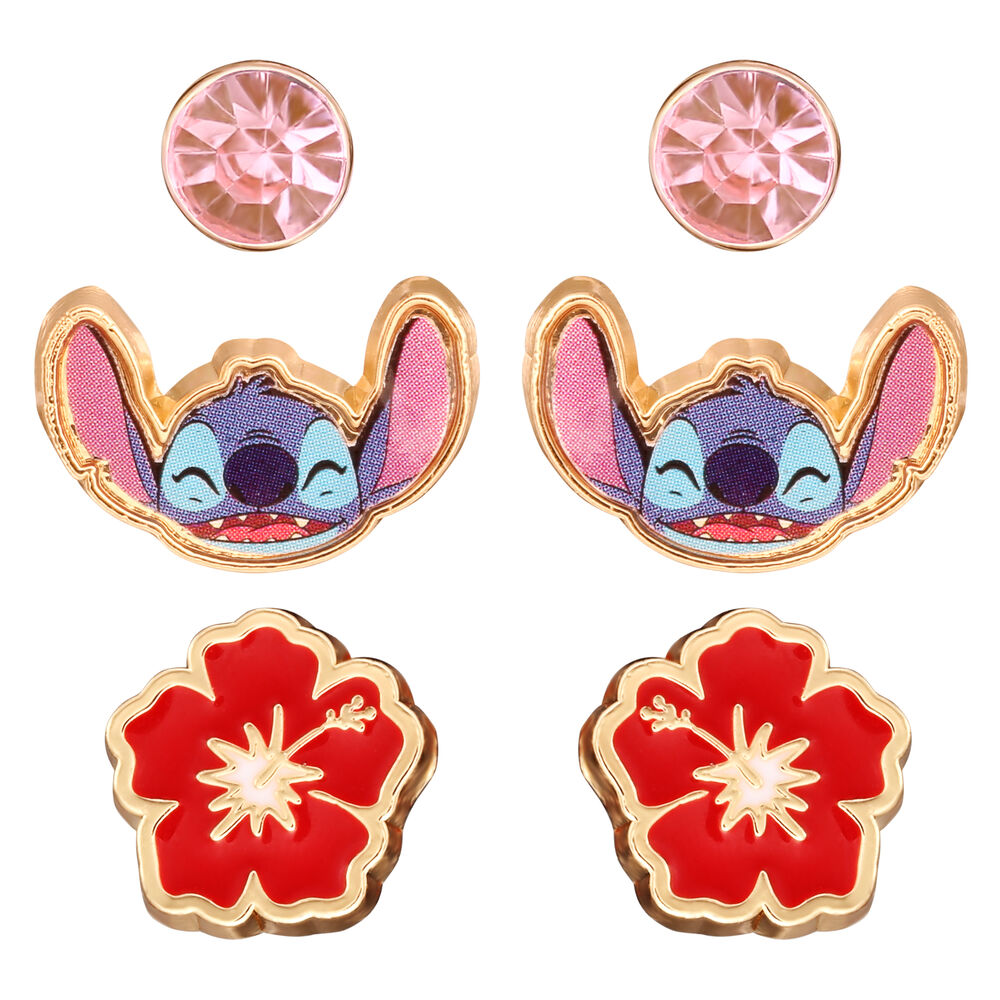 set 3 pares de pendientes stitch disney