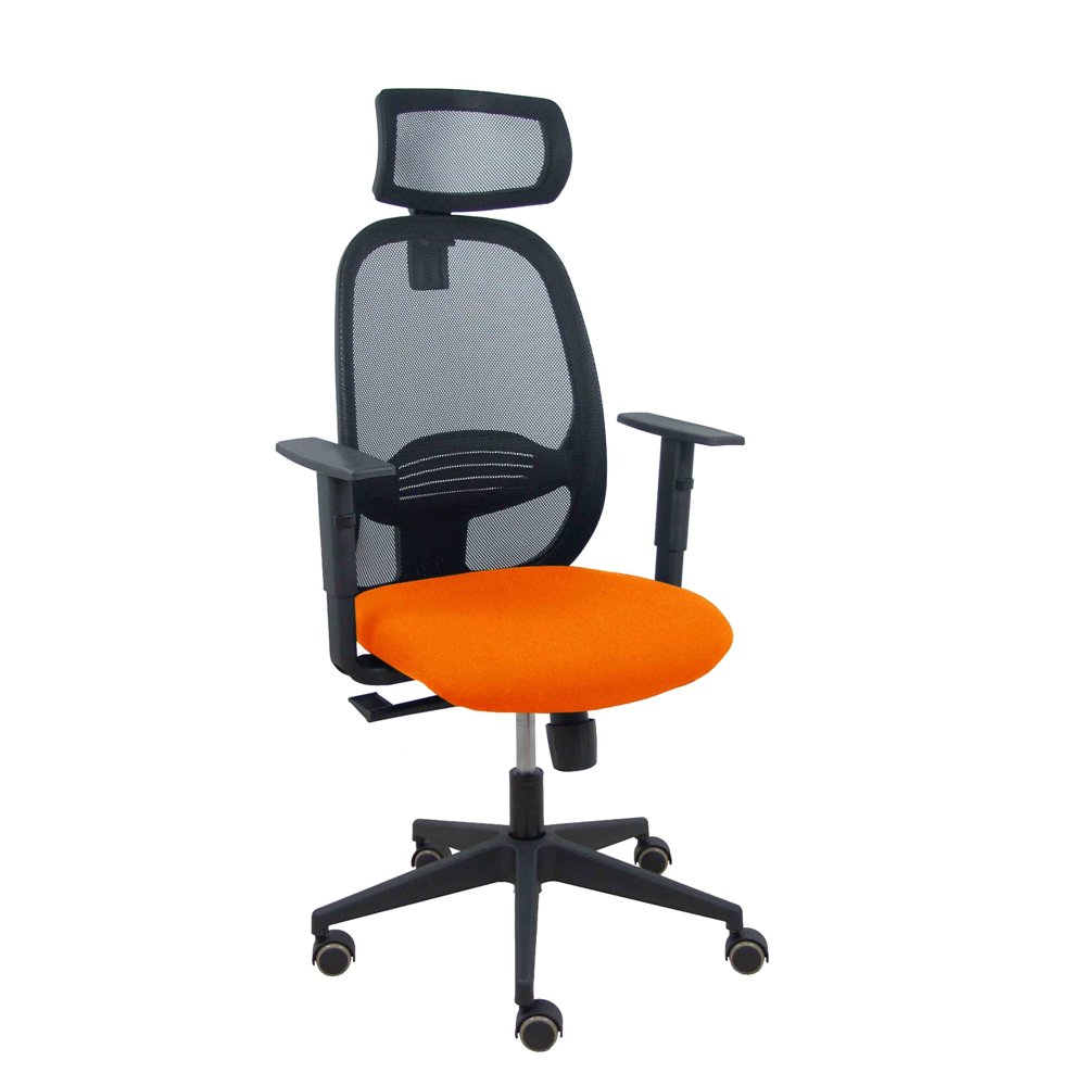 piqueras y crespo silla cilanco negra malla negra asiento bali naranja oscuro brazo regulable cabecero regulable