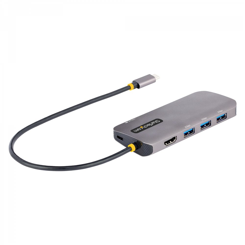startech.com adaptador multipuertos usb c, de ví­deo hdmi de 4k y 60hz, hub usb-a 3.2 de 3 puertos de 5gbps, entrega de alimenta