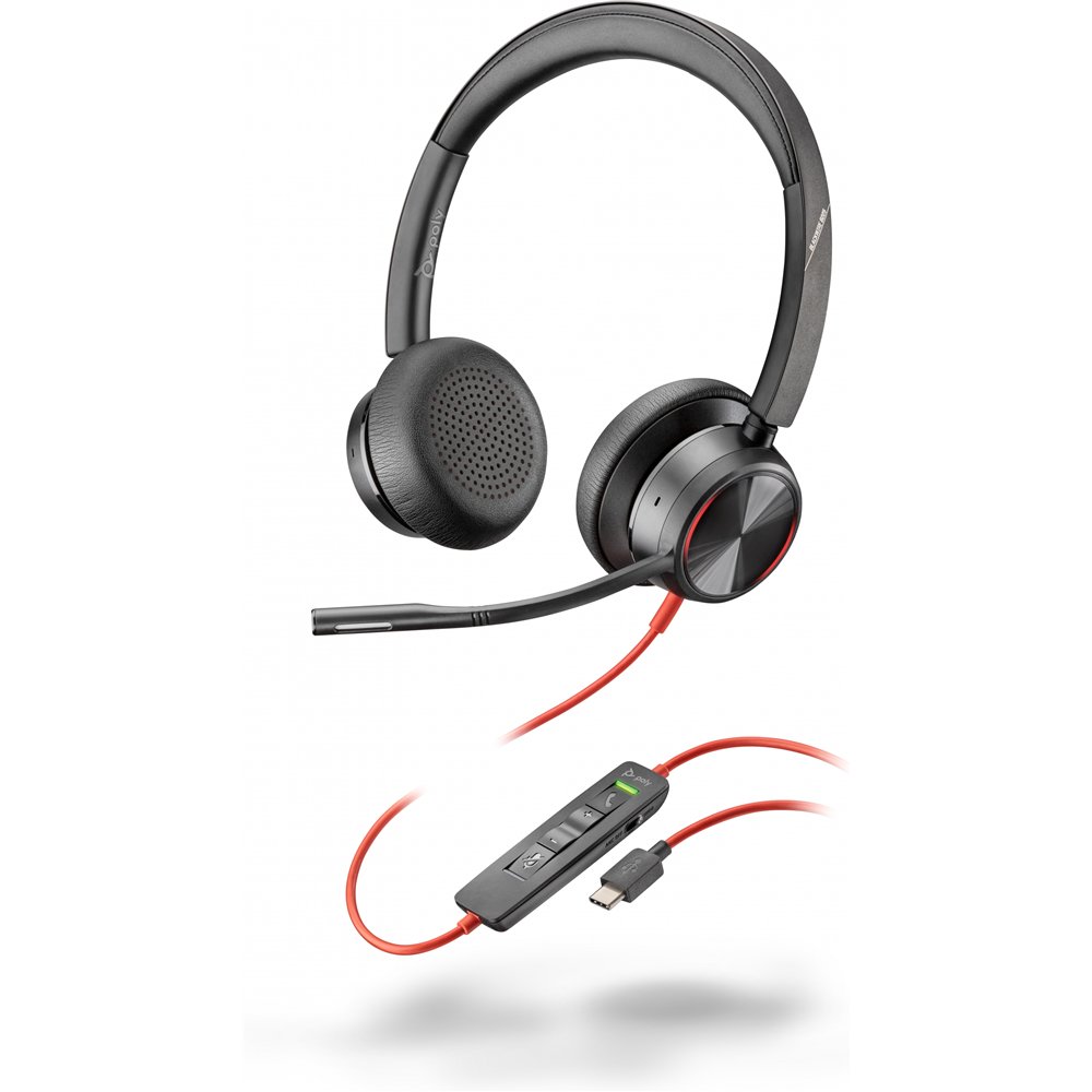 poly auriculares estéreo blackwire 8225 usb-c + adaptador usb-c/a