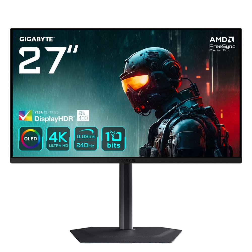 gigabyte mo27u2 oled 4k uhd gaming monitor - 3840 x 2160, 240hz, 0,03 ms, 1000 cd/m², display hdr true black 400, hdmi 2.1, disp