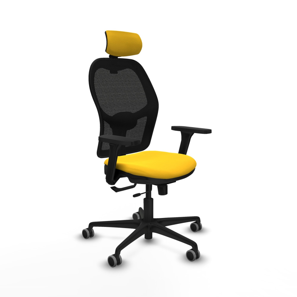 piqueras y crespo jorquera traslack malla negra similpiel amarillo brazos 3d base nailon cabecero 2d ruedas 65mm engomada