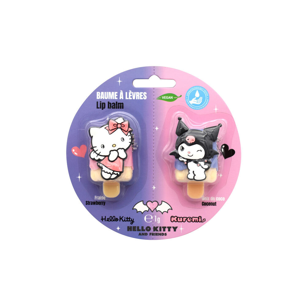 blister 2 balsamos labiales 3d kuromi & hello kitty