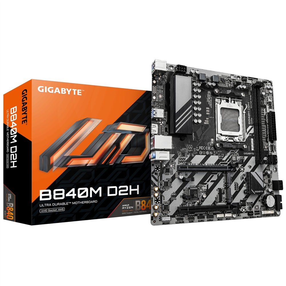 gigabyte b840m d2h placa base - procesadores amd ryzen 9000, vrm de 5+2+2 fases, hasta 7600 mhz ddr5, 1xpcie 4.0 + 1xpcie 3.0 m.