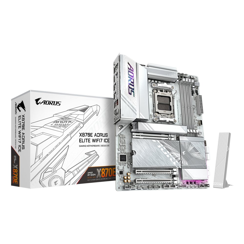 gigabyte x870e aorus elite wifi7 ice placa base - soporta procesadores amd ryzen 9000, vrm digital de 16+2+2 fases, hasta 8200 m