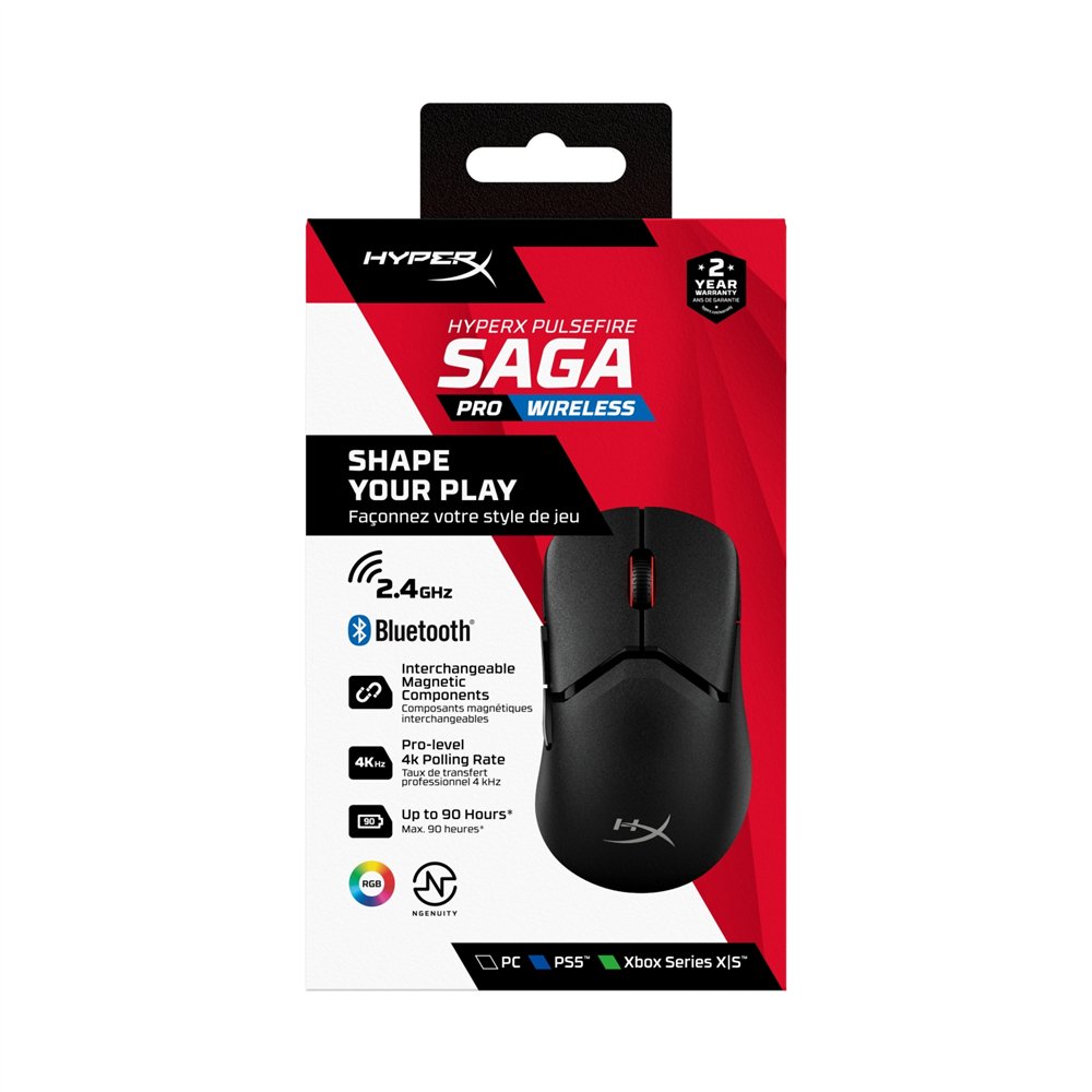 hyperx pulsefire saga pro: ratón gaming inalámbrico (negro)