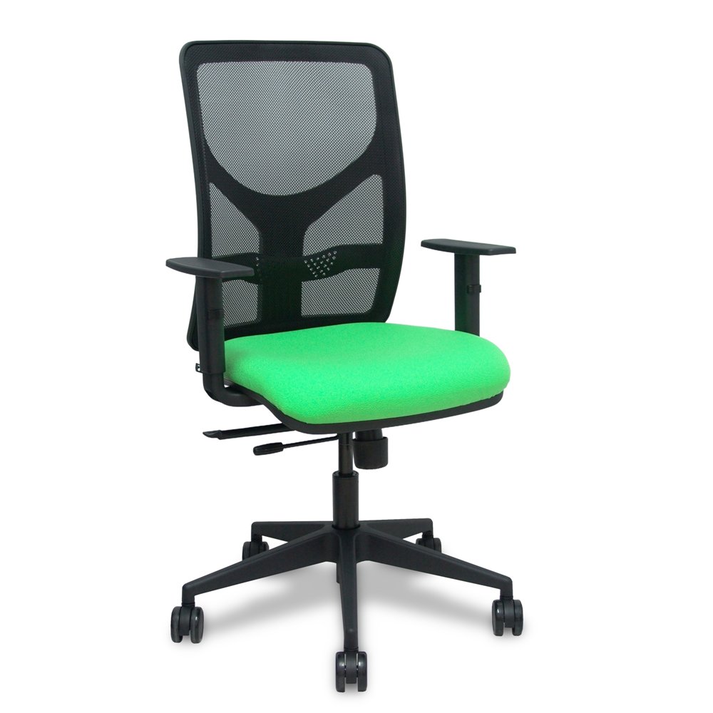 piqueras y crespo silla motilla traslack malla negra asiento bali pistacho brazo regulable