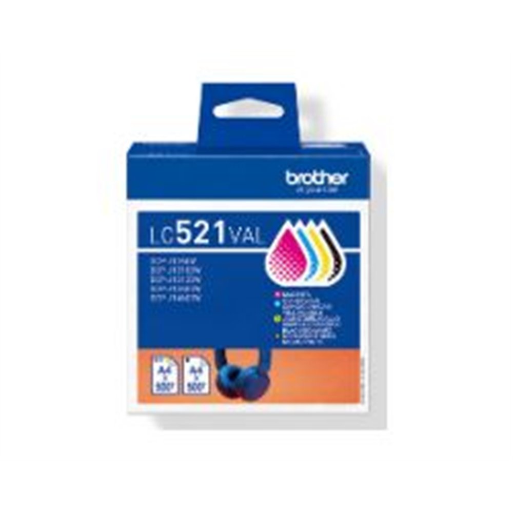 tinta brother negro/cian/magenta/amarillo (lc521val)