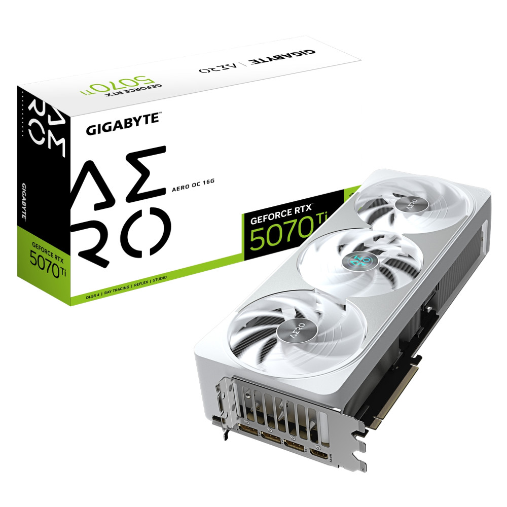 gigabyte geforce rtx 5070 ti aero oc 16g tarjeta gráfica - 16gb gddr7, 256 bits, pci-e 5.0, xxxx mhz core clock, 3 x dp 2.1a, 1 