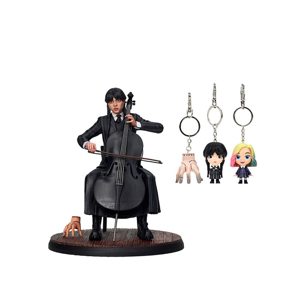 figura miercoles violonchelo + llavero wednesday