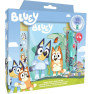 diario + boligrafo magico bluey