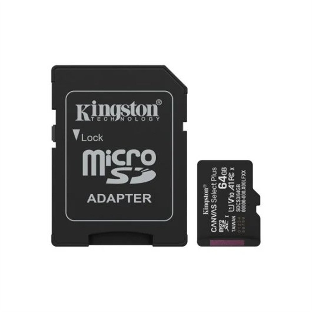 memoria micro sd 64gb kingston xc c10 100mb/s + adaptador sd