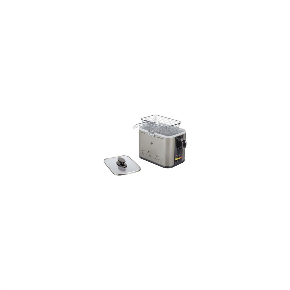 freidora jata 1000w cuba 1.5l tapa de cristal con asa termostato regulable indicador luminoso cuerpo inox antihuella fr326e
