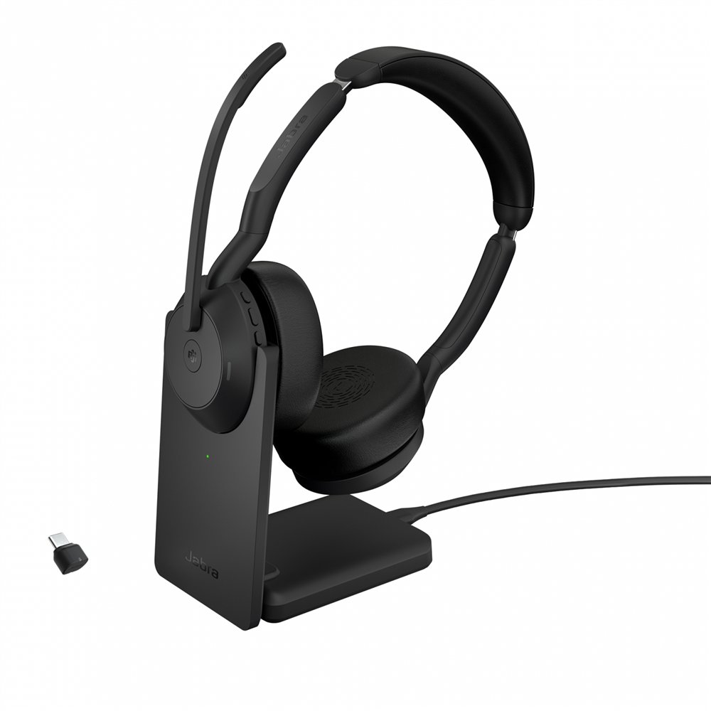 jabra evolve2 55 auriculares inalámbrico y alámbrico diadema oficina/centro de llamadas bluetooth base de carga negro