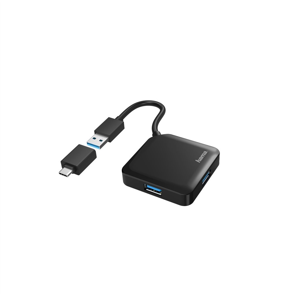 hama | hub usb con 4 puertos y adaptador usb-c (conexión de múltiples dispositivos, transformador universal usb a usb-c, usb 3.2