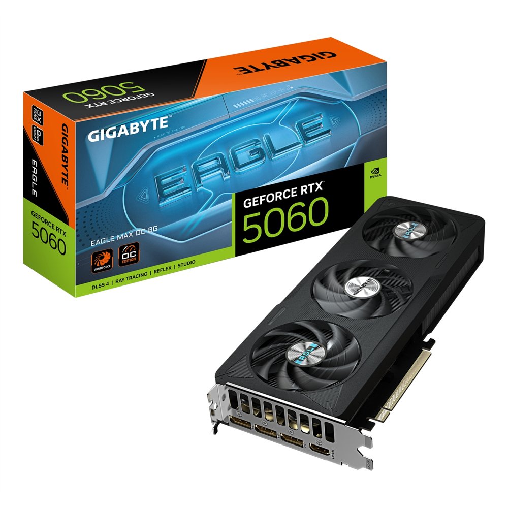 gigabyte geforce rtx 5060 eagle max oc 8g tarjeta gráfica – 8 gb gddr7, 128 bits, pci-e 5.0, frecuencia de núcleo 2550 mhz, 3 x 