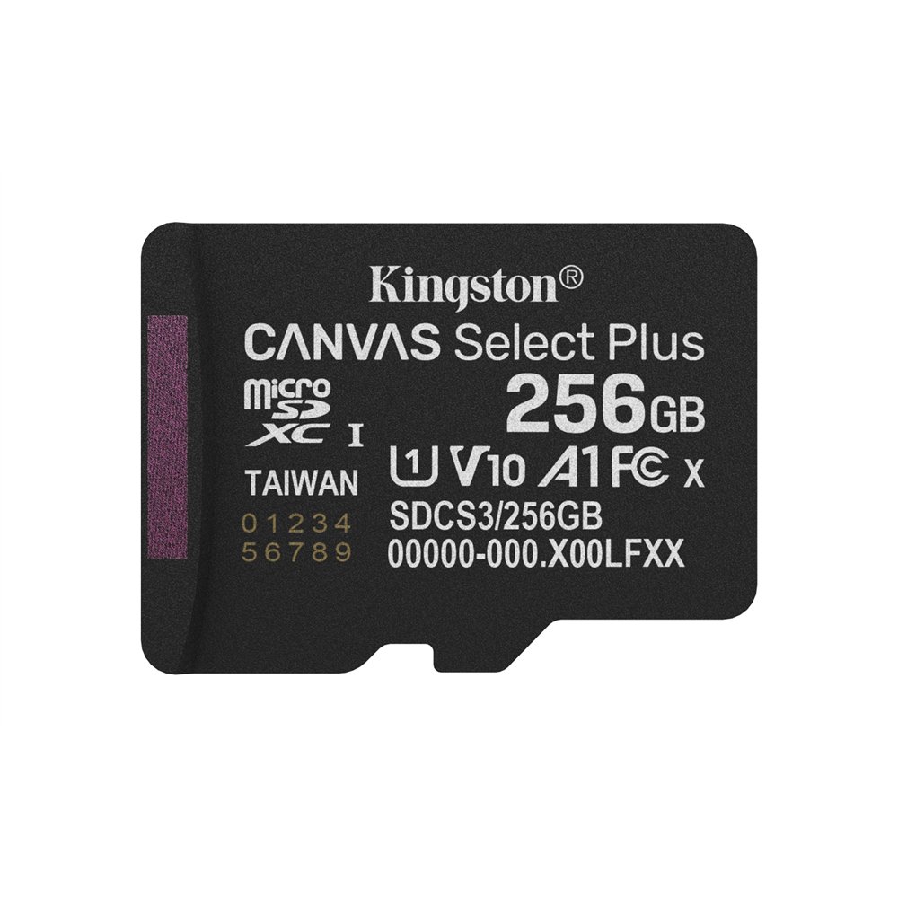 kingston technology 256gb micsdxc canvas select plus gen3 150r a1 (adaptador de sd no incluido)