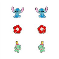 Set 3 Pares de pendientes Stitch Disney plata