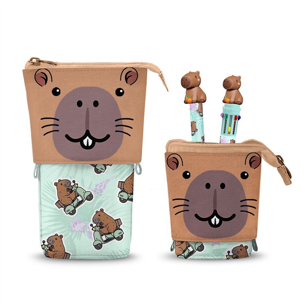 portatodo capibara + boligrafo 10 colores + boligrafo borrable oh my pop!