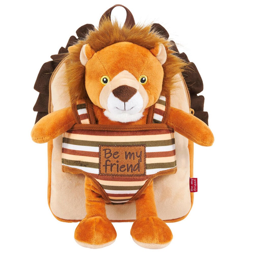 mochila reversible + peluche lenny lion 25cm