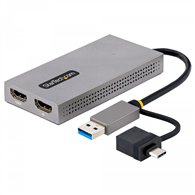 startech.com adaptador de usb a hdmi doble, usb a/c a 2 pantallas hdmi (1x 4k30hz, 1x 1080p), dongle integrado usb-a a c, cable 