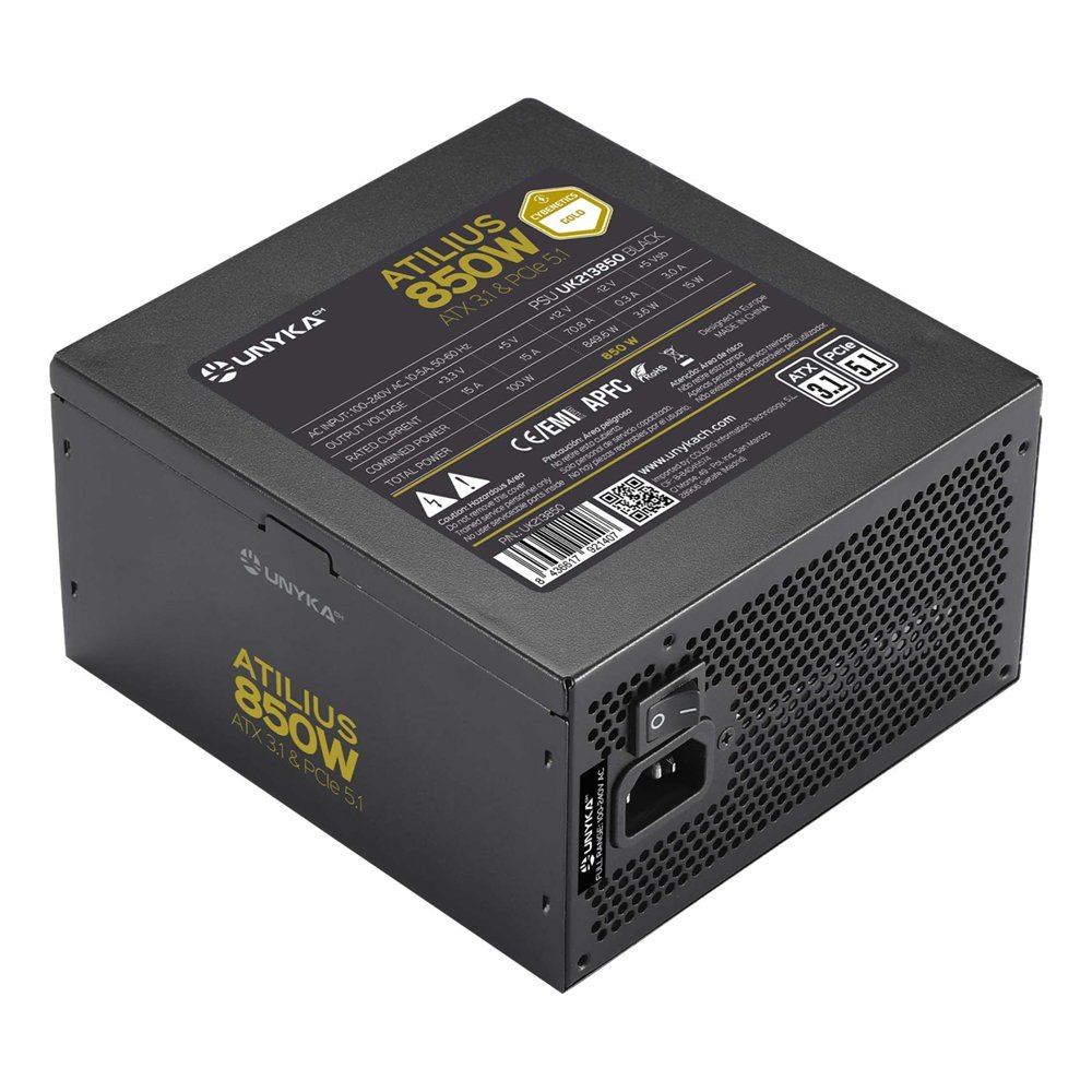 unykach fuente de alimentación atx atilius 3.1 black 850w gold