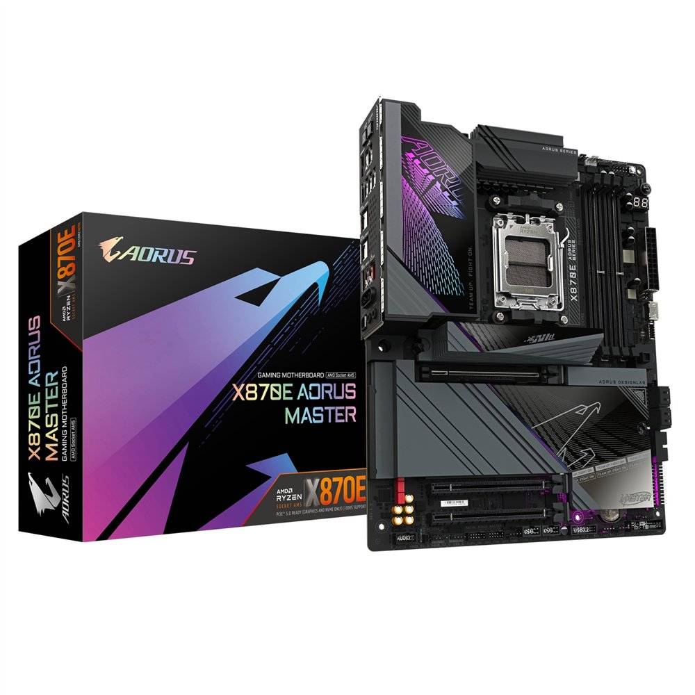 gigabyte x870e aorus master placa base - compatible con cpus amd ryzen 9000, 16+2+2 fases vrm digitales, hasta 8600mhz ddr5 (oc)
