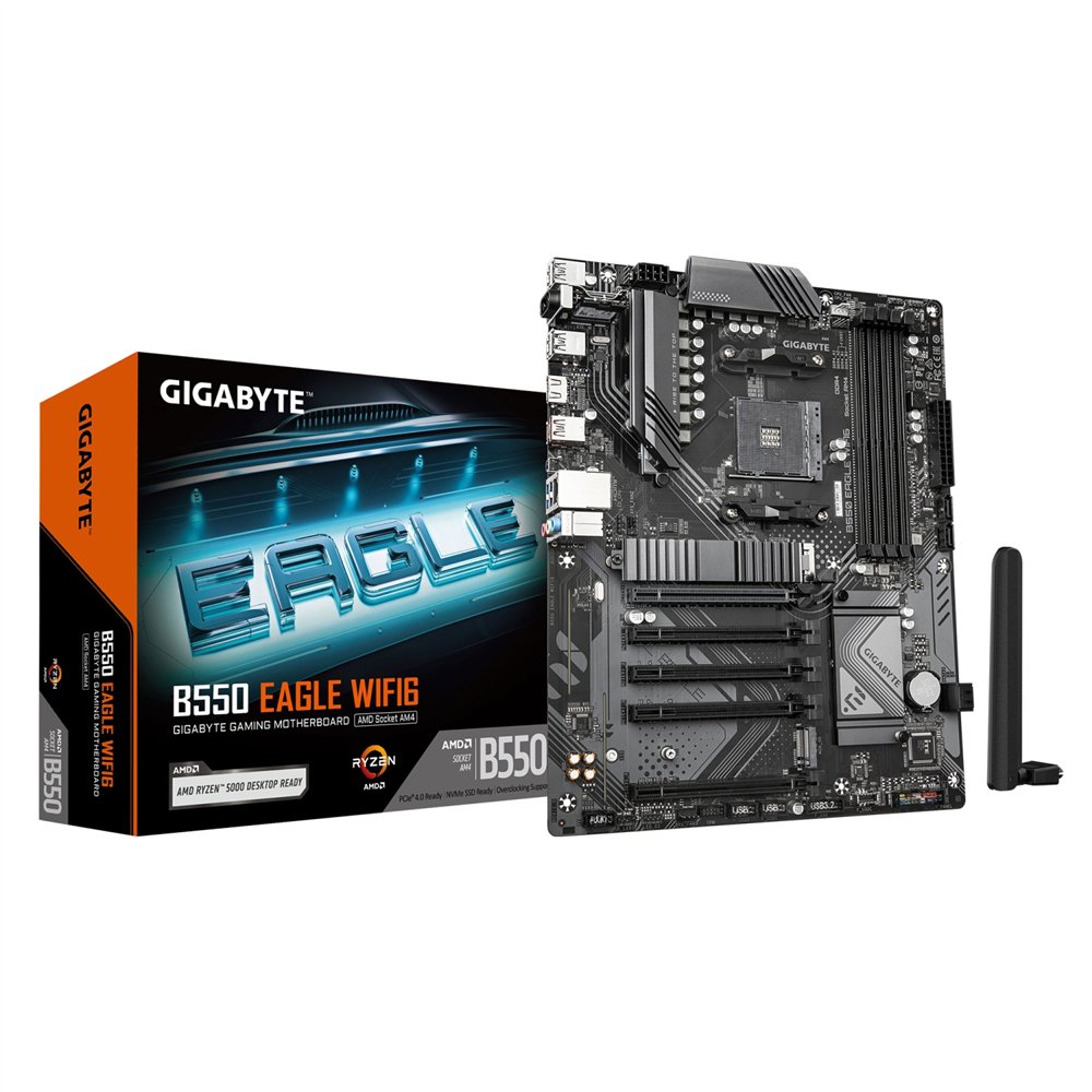 gigabyte b550 eagle wifi6 placa base - procesadores amd ryzen serie 5000 g, vrm de 10+3+1 fases, hasta 3200 mhz ddr4, 1xpcie 4.0