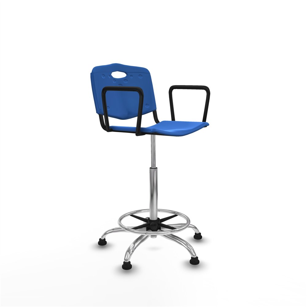 piqueras y crespo taburete robledo giratorio pl?stico azul brazos fijos base cromada topes