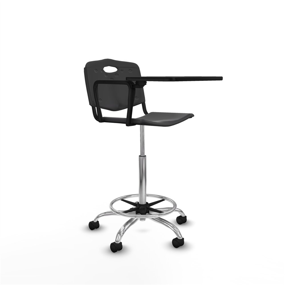 piqueras y crespo taburete robledo giratorio pl?stico negro brazo con pala diestros base cromada ruedas nailon 50mm