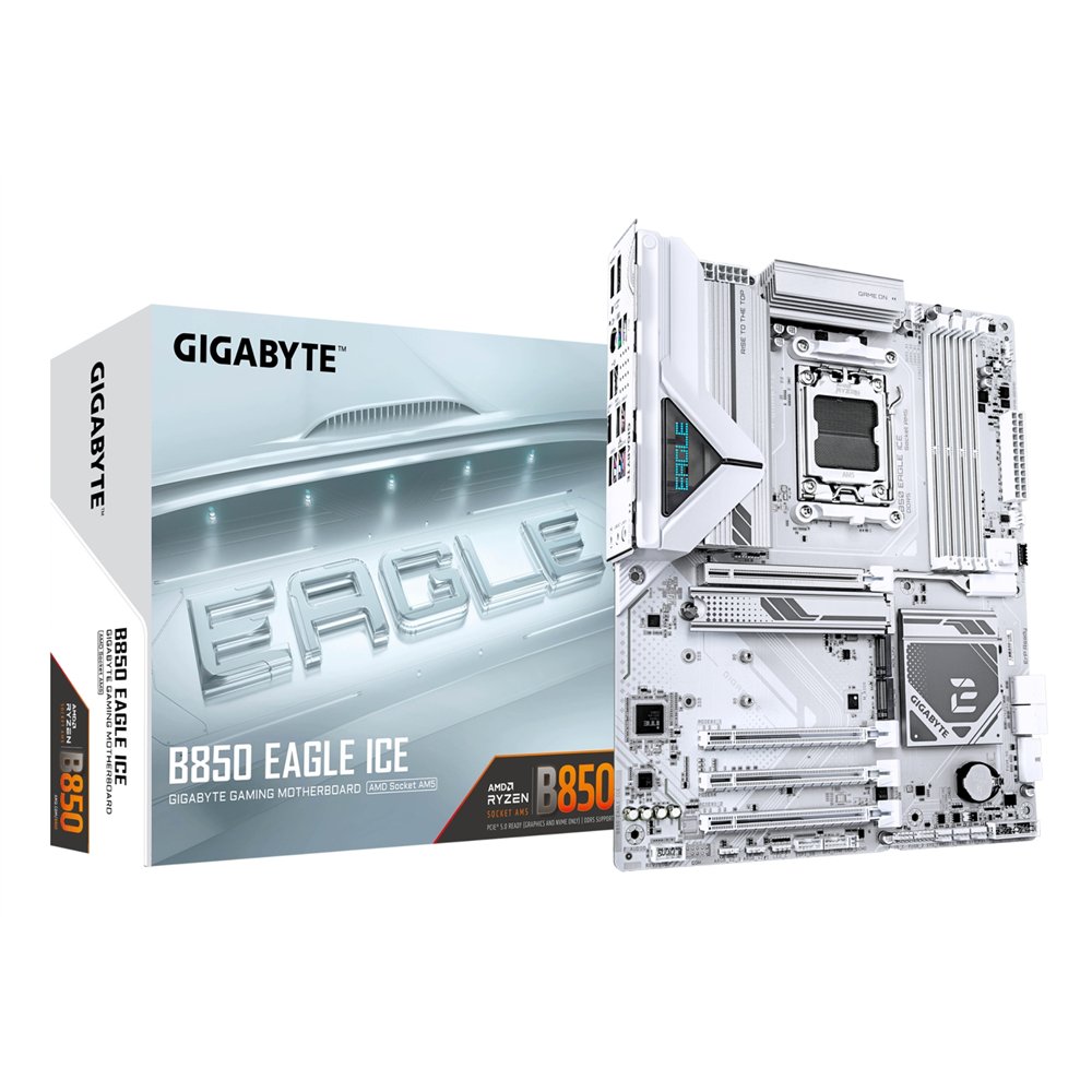 gigabyte b850 eagle ice placa base – procesadores amd ryzen serie 9000, vrm digital de 8+2+2 fases, hasta 8200 mhz ddr5 (o.c), 1