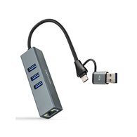 nanocable conversor usb-c+usb-a/m 3.0 a ethernet + 3xusb-a 3.0, aluminio, gris, 15 cm