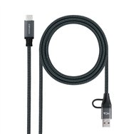 nanocable cable usb 3.2 gen2x2 20gbps 5a/100w, usb-c+usb-a/m a usb-c/m, gris/negro, 2m
