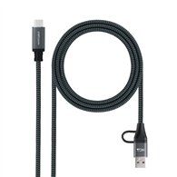 nanocable cable usb 3.2 gen2x2 20gbps 5a/100w, usb-c+usb-a/m a usb-c/m, gris/negro, 1m